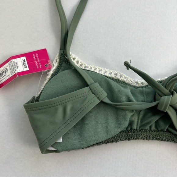 NWT Juniors' Crochet Bralette Bikini Top - Xhilaration Sage Green XS - Picture 12 of 14